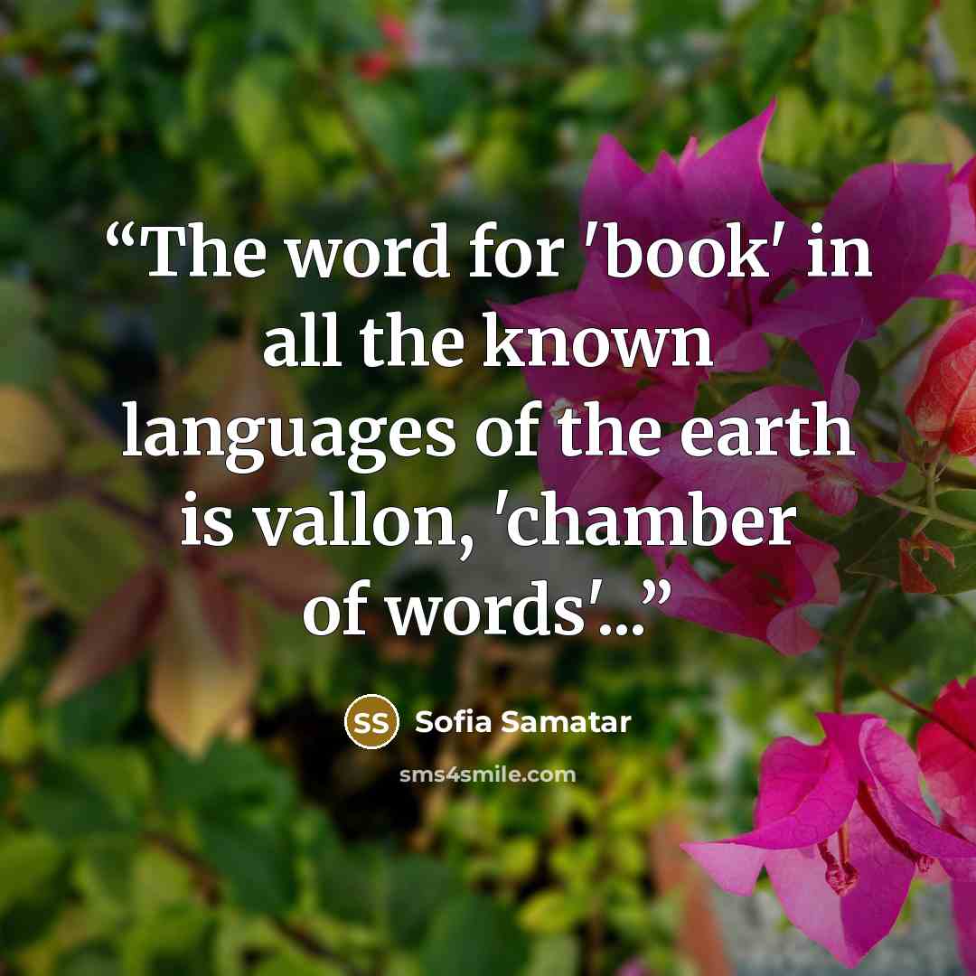 “The word for 'book' in all the known languages of the earth is vallon, 'chamber of words'...” quote by Sofia Samatar