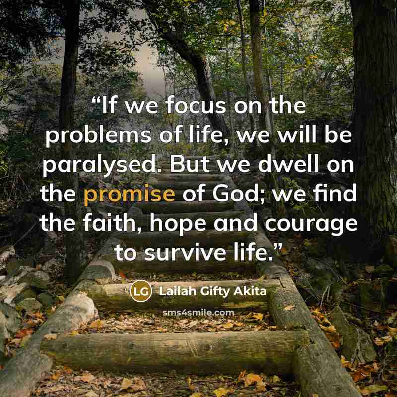 “If we focus on the problems of life, we will be paralysed. But we dwell on the promise of God; we find the faith, hope and courage to survive life.” quote by Lailah Gifty Akita