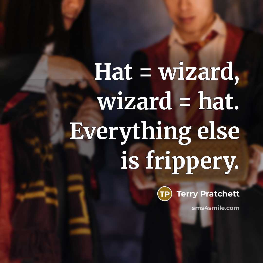 “Hat = wizard, wizard = hat. Everything else is frippery.” quote by Terry Pratchett