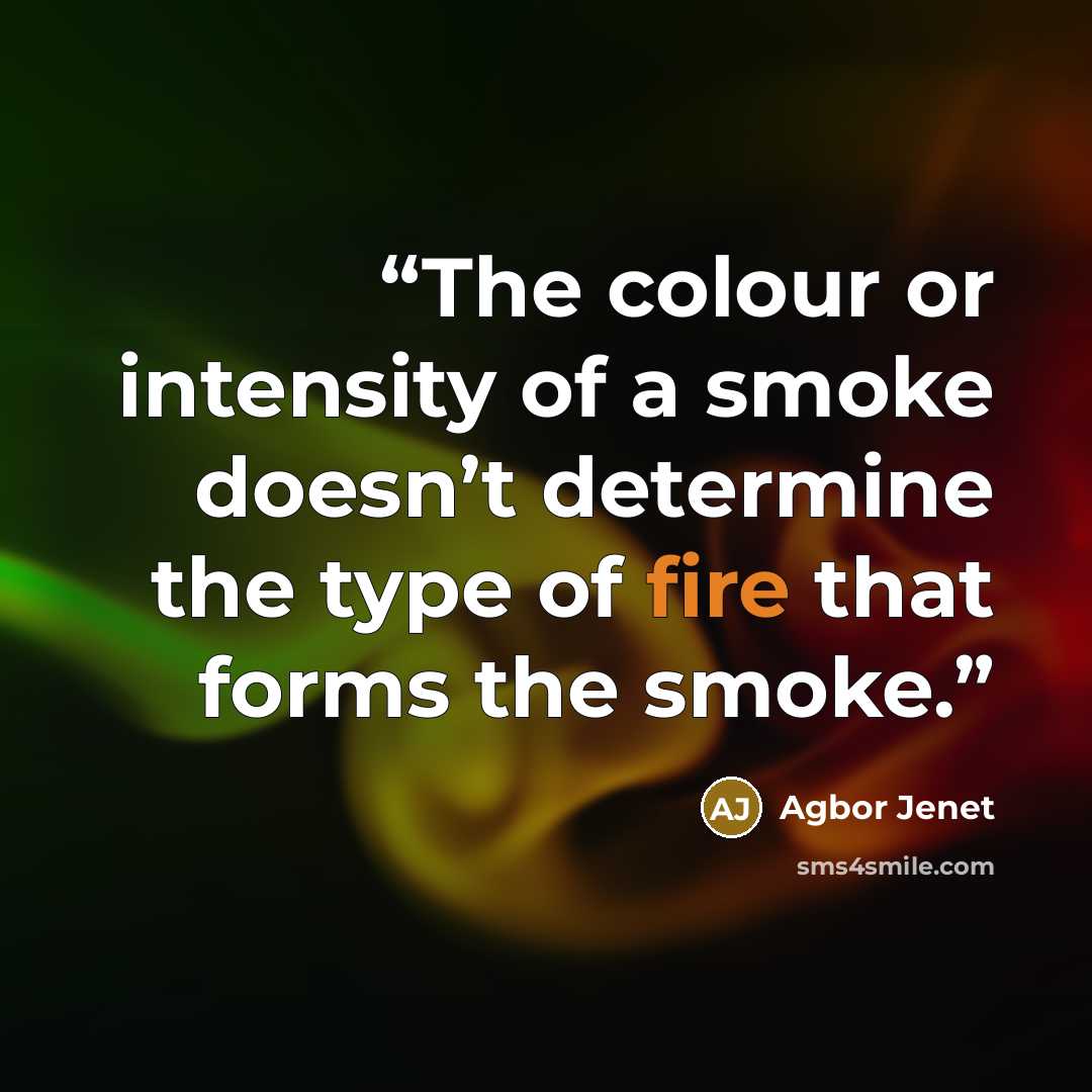 “The colour or intensity of a smoke doesn’t determine the type of fire that forms the smoke.” quote by Agbor Jenet
