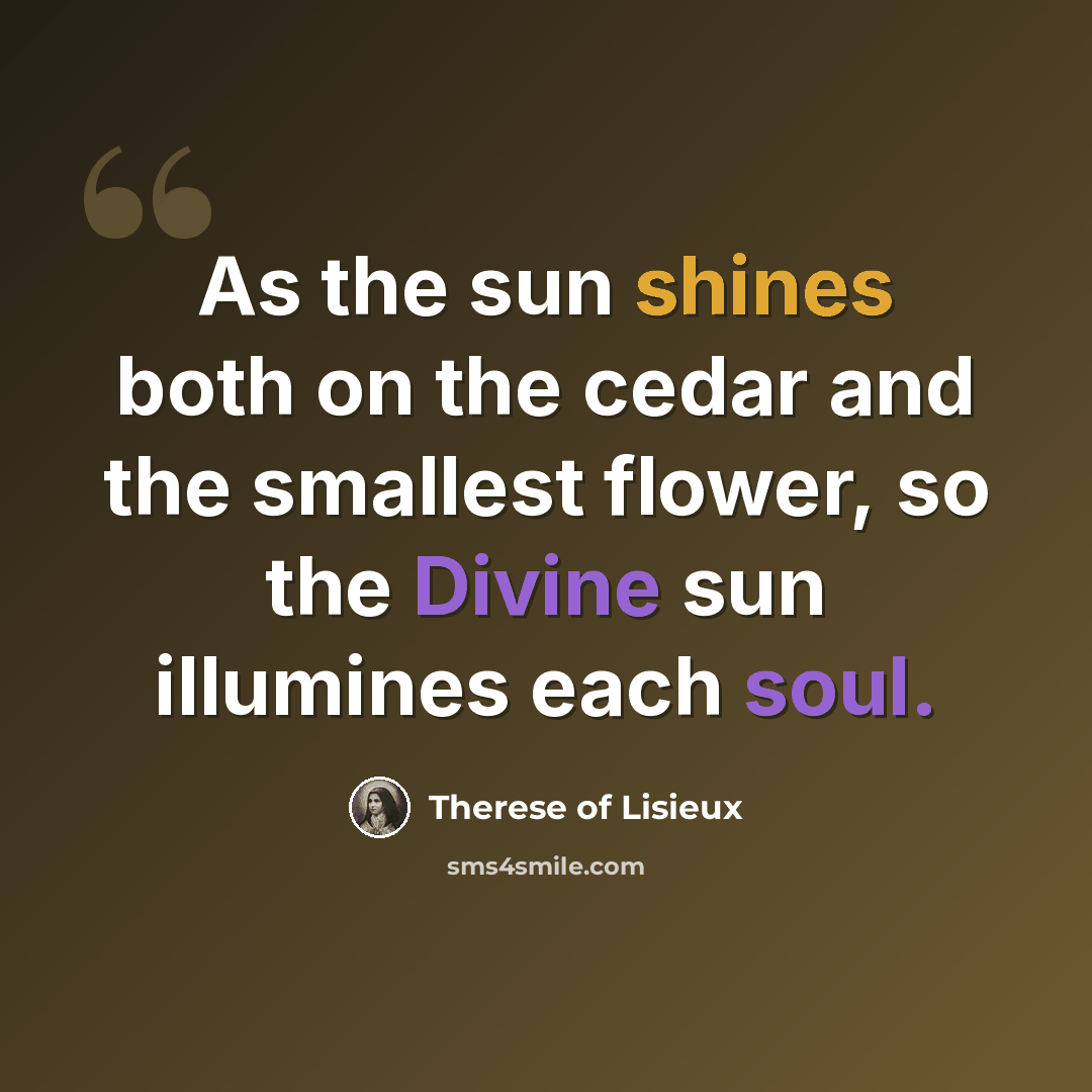 “As the sun shines both on the cedar and the smallest flower, so the Divine sun illumines each soul.” quote by Therese of Lisieux