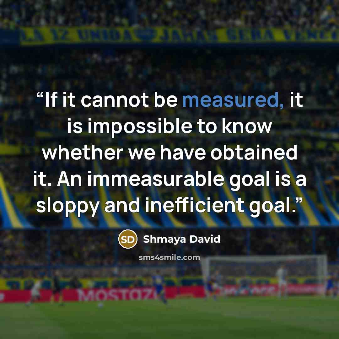 “If it cannot be measured, it is impossible to know whether we have obtained it. An immeasurable goal is a sloppy and inefficient goal.” quote by Shmaya David