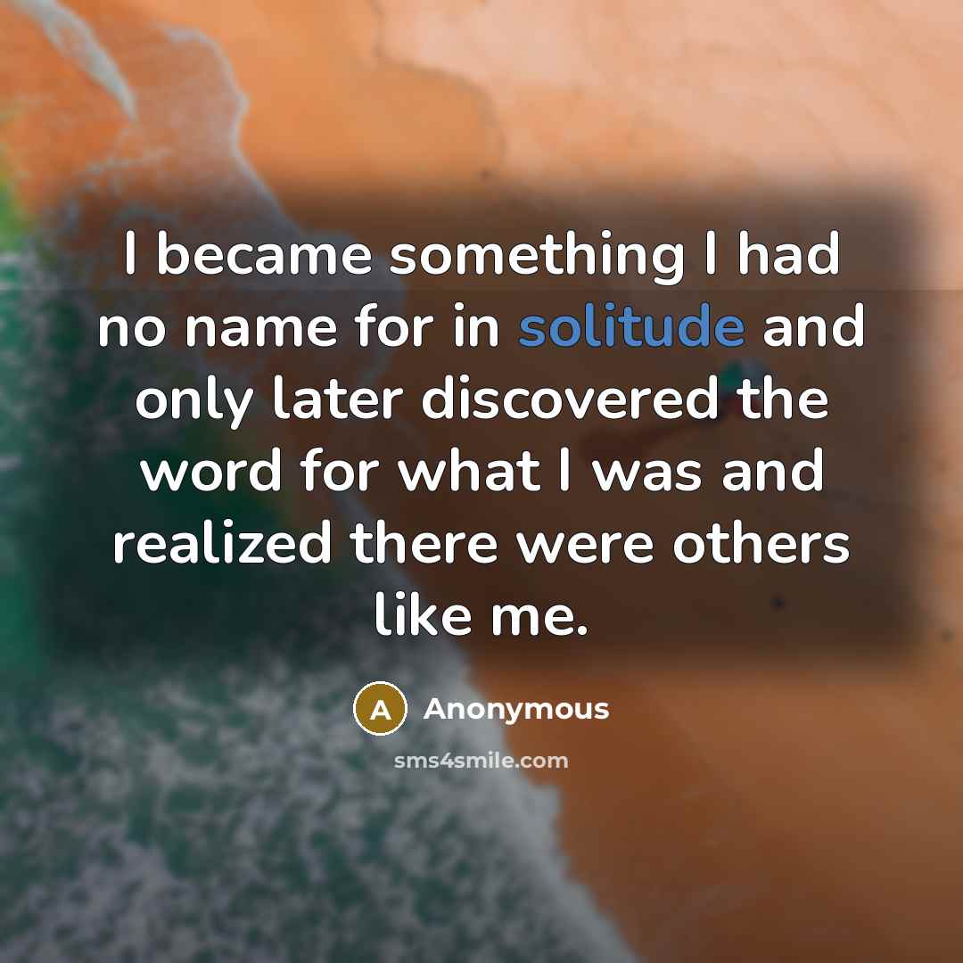 “I became something I had no name for in solitude and only later discovered the word for what I was and realized there were others like me.” quote by Anonymous