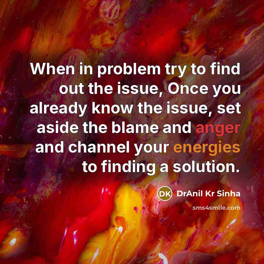 “When in problem try to find out the issue, Once you already know the issue, set aside the blame and anger and channel your energies to finding a solution.” quote by DrAnil Kr Sinha