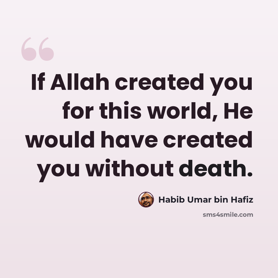 “If Allah created you for this world, He would have created you without death.” quote by Habib Umar bin Hafiz