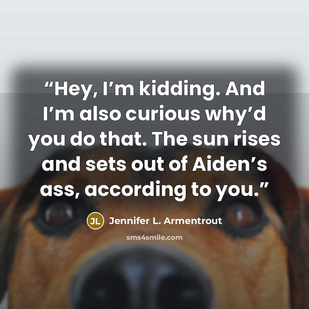 “Hey, I’m kidding. And I’m also curious why’d you do that. The sun rises and sets out of Aiden’s ass, according to you.” quote by Jennifer L. Armentrout