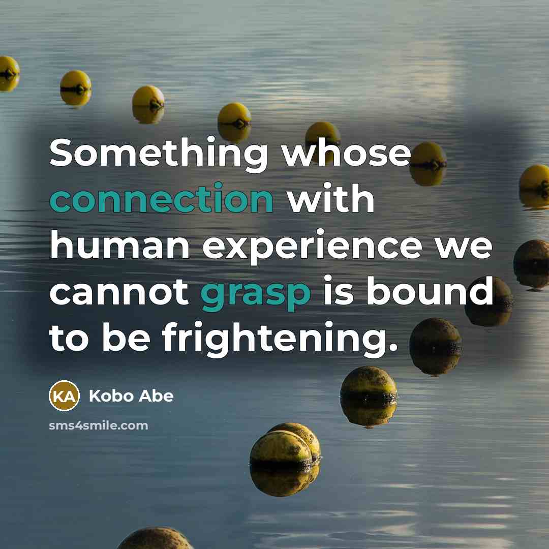 “Something whose connection with human experience we cannot grasp is bound to be frightening.” quote by Kobo Abe