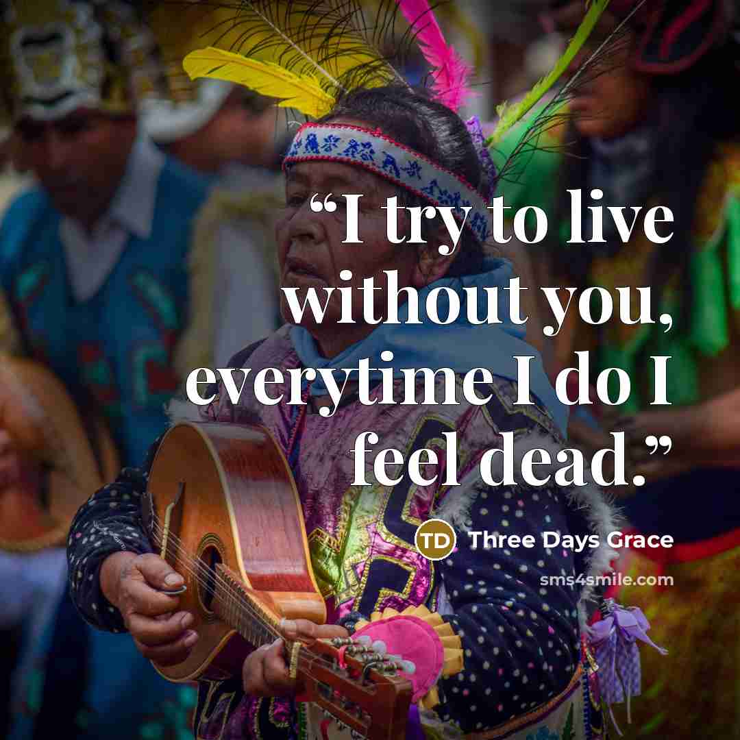 “I try to live without you, everytime I do I feel dead.” quote by Three Days Grace