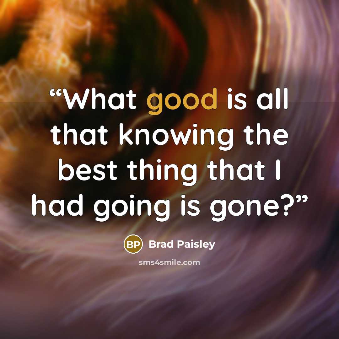 “What good is all that knowing the best thing that I had going is gone?” quote by Brad Paisley