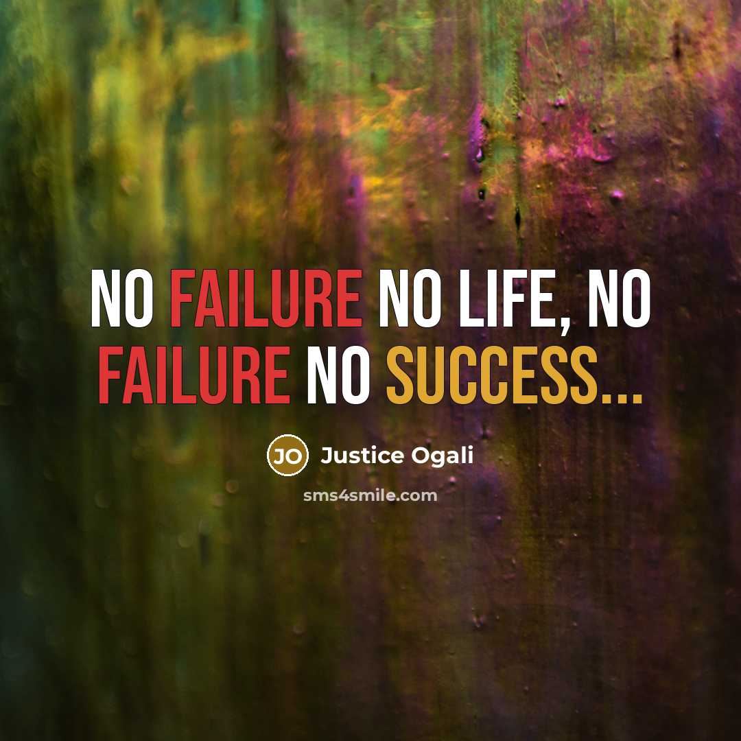 “No failure no life, no failure no success...” quote by Justice Ogali
