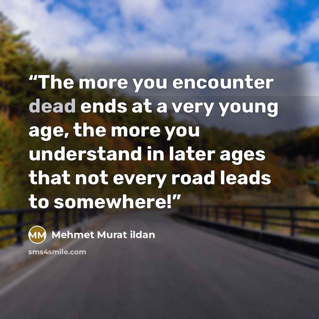 “The more you encounter dead ends at a very young age, the more you understand in later ages that not every road leads to somewhere!” quote by Mehmet Murat ildan