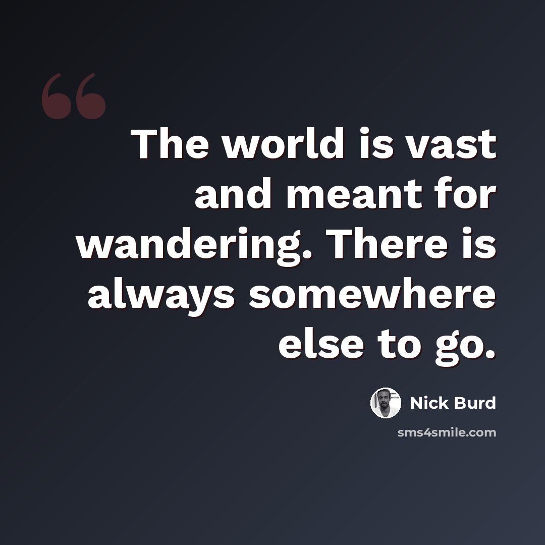 “The world is vast and meant for wandering. There is always somewhere else to go.” quote by Nick Burd