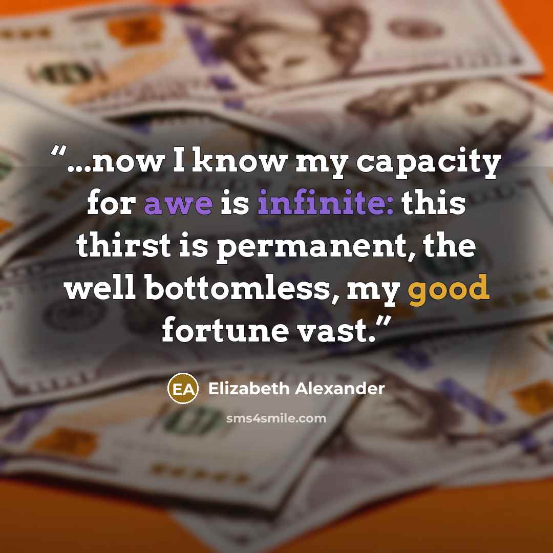 “...now I know my capacity for awe is infinite: this thirst is permanent, the well bottomless, my good fortune vast.” quote by Elizabeth Alexander