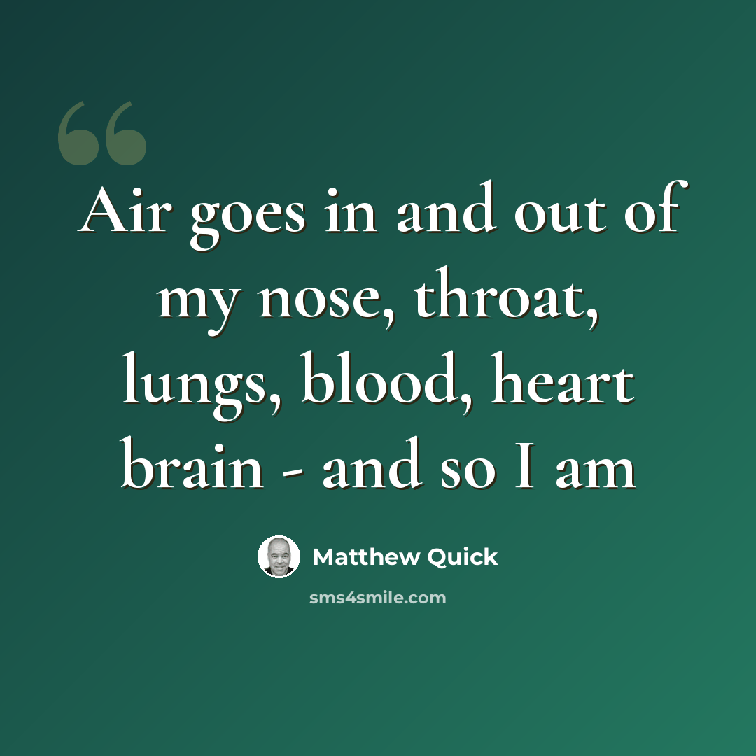“Air goes in and out of my nose, throat, lungs, blood, heart brain - and so I am” quote by Matthew Quick