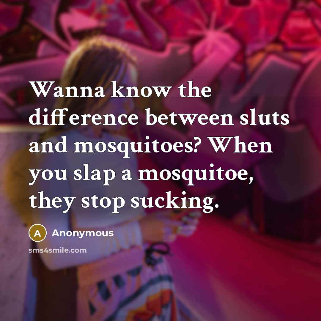 “Wanna know the difference between sluts and mosquitoes? When you slap a mosquitoe, they stop sucking.” quote by Anonymous