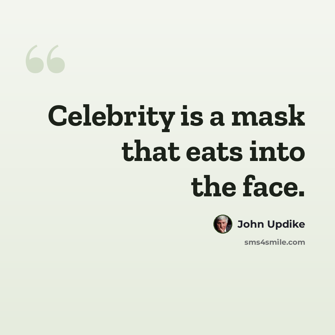 “Celebrity is a mask that eats into the face.” quote by John Updike