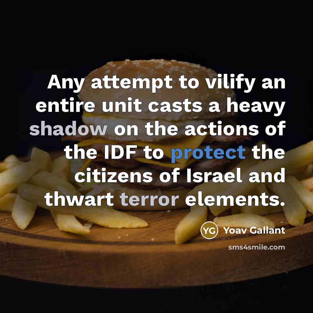 “Any attempt to vilify an entire unit casts a heavy shadow on the actions of the IDF to protect the citizens of Israel and thwart terror elements.” quote by Yoav Gallant
