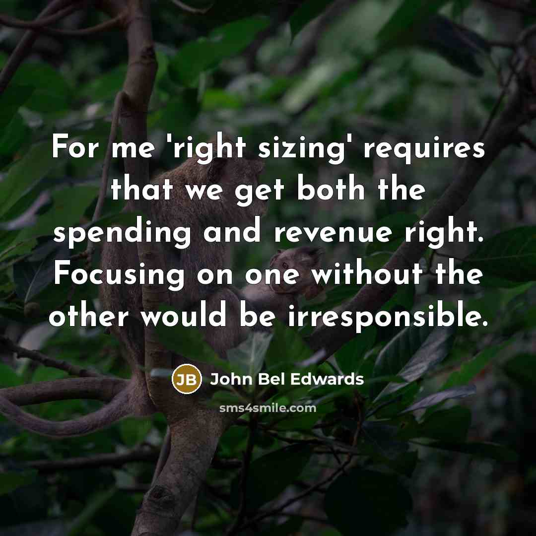 “For me 'right sizing' requires that we get both the spending and revenue right. Focusing on one without the other would be irresponsible.” quote by John Bel Edwards