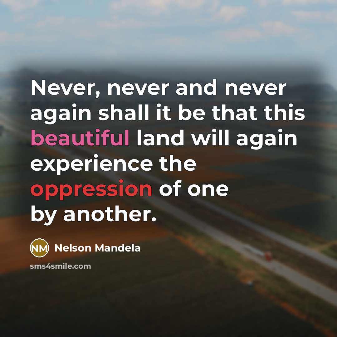 “Never, never and never again shall it be that this beautiful land will again experience the oppression of one by another.” quote by Nelson Mandela