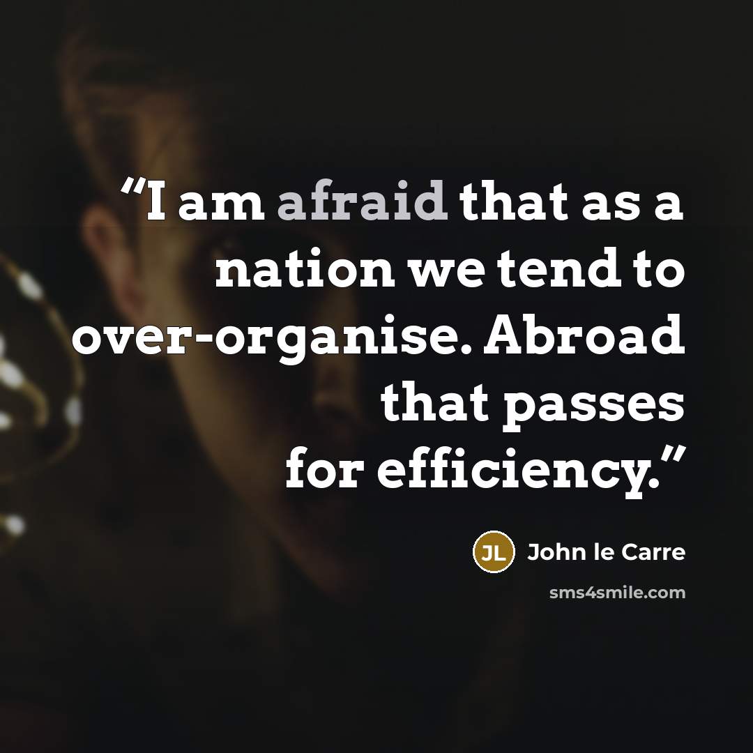 “I am afraid that as a nation we tend to over-organise. Abroad that passes for efficiency.” quote by John le Carré