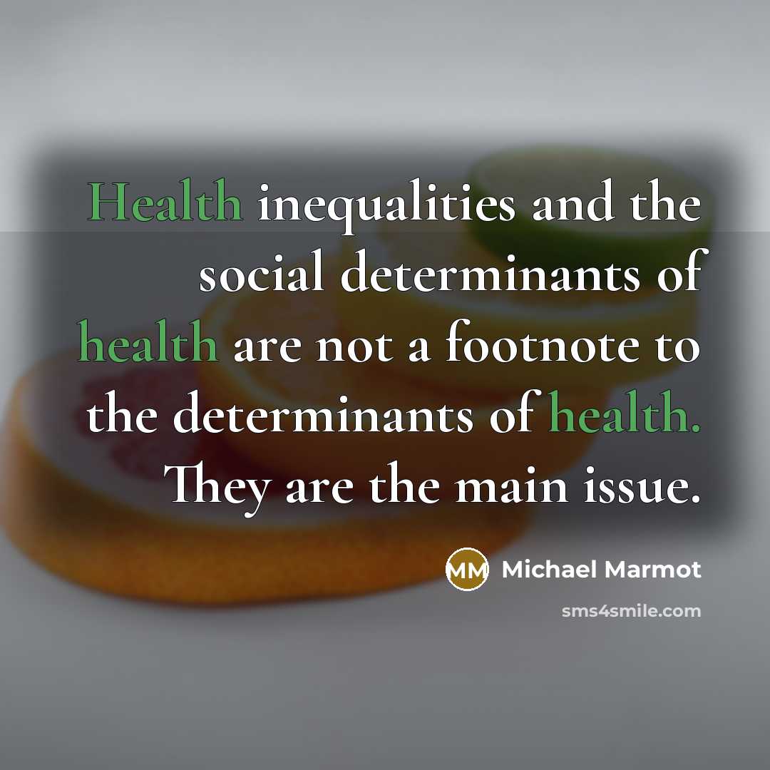 “Health inequalities and the social determinants of health are not a footnote to the determinants of health. They are the main issue.” quote by Michael Marmot