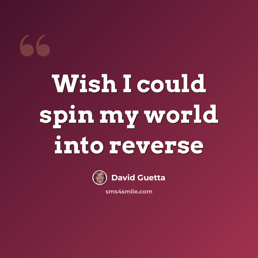 “Wish I could spin my world into reverse” quote by David Guetta
