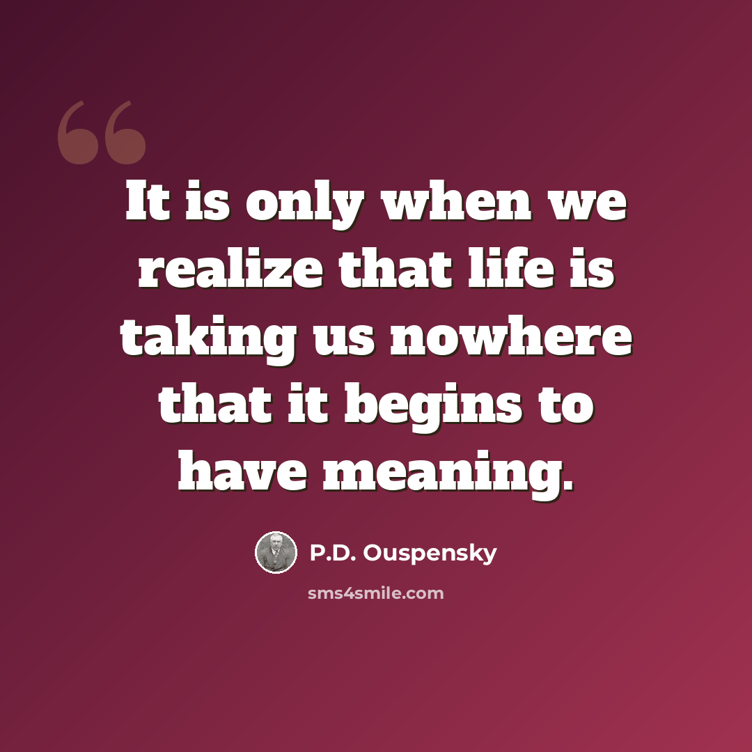 “It is only when we realize that life is taking us nowhere that it begins to have meaning.” quote by P.D. Ouspensky
