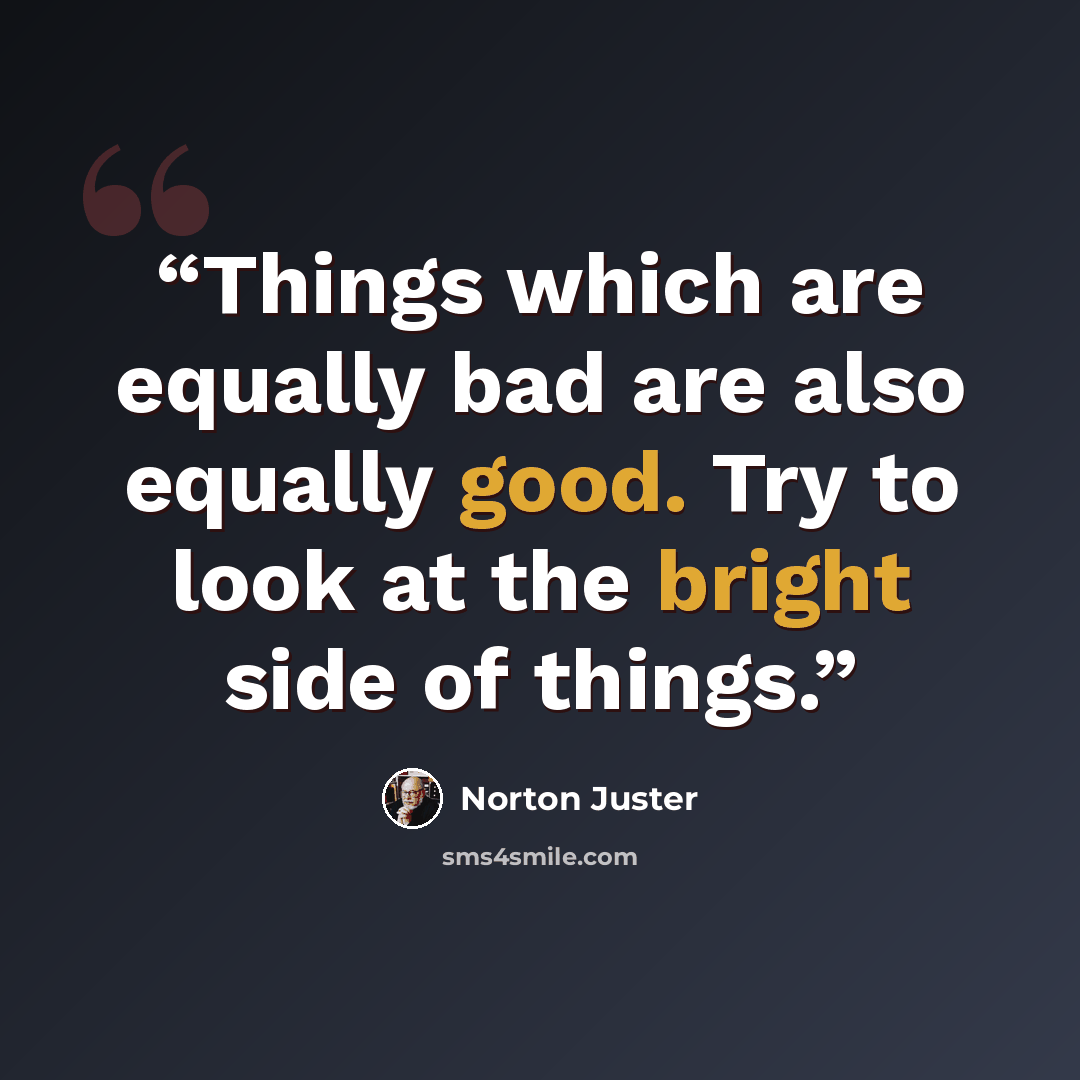 “Things which are equally bad are also equally good. Try to look at the bright side of things.” quote by Norton Juster