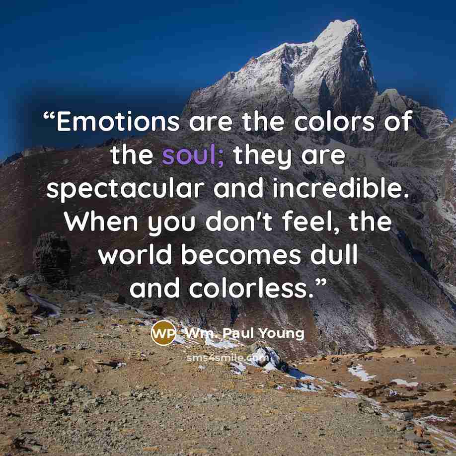 “Emotions are the colors of the soul; they are spectacular and incredible. When you don't feel, the world becomes dull and colorless.” quote by Wm. Paul Young