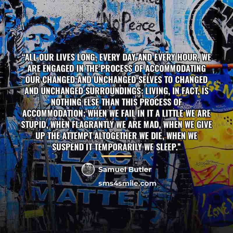 “All our lives long, every day and every hour, we are engaged in the process of accommodating our changed and unchanged selves to changed and unchanged surroundings: living, in fact, is nothing else than this process of accommodation; when we fail in it a little we are stupid, when flagrantly we…” quote by Samuel Butler