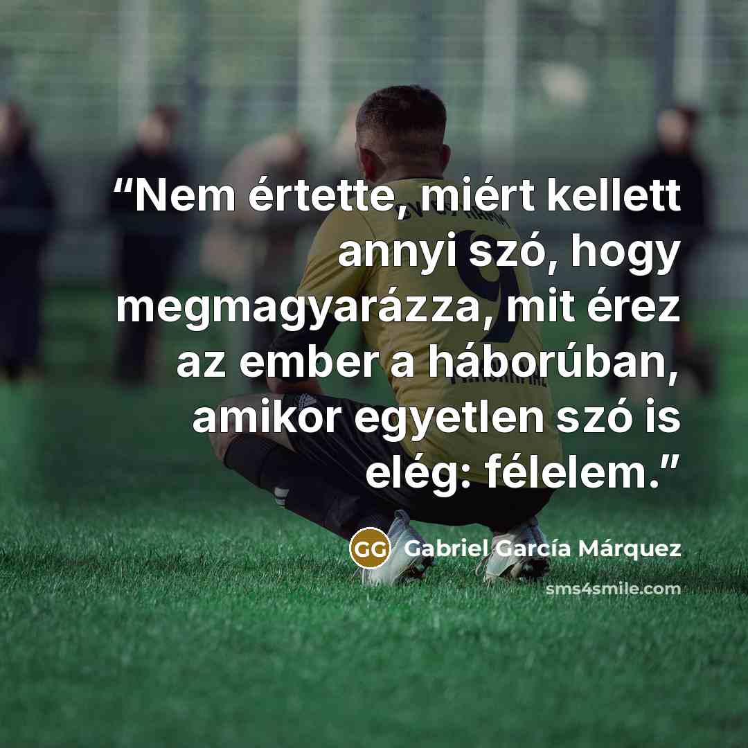 “Nem értette, miért kellett annyi szó, hogy megmagyarázza, mit érez az ember a háborúban, amikor egyetlen szó is elég: félelem.” quote by Gabriel García Márquez