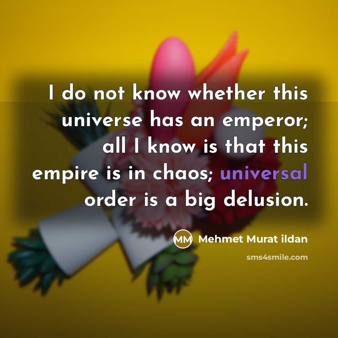 “I do not know whether this universe has an emperor; all I know is that this empire is in chaos; universal order is a big delusion.” quote by Mehmet Murat Ildan