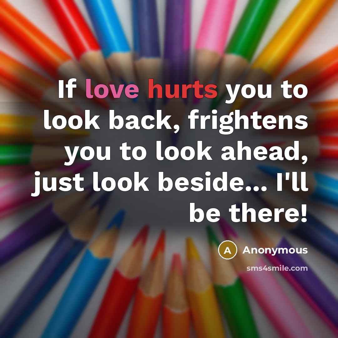 “If love hurts you to look back, frightens you to look ahead, just look beside... I'll be there!” quote by Anonymous
