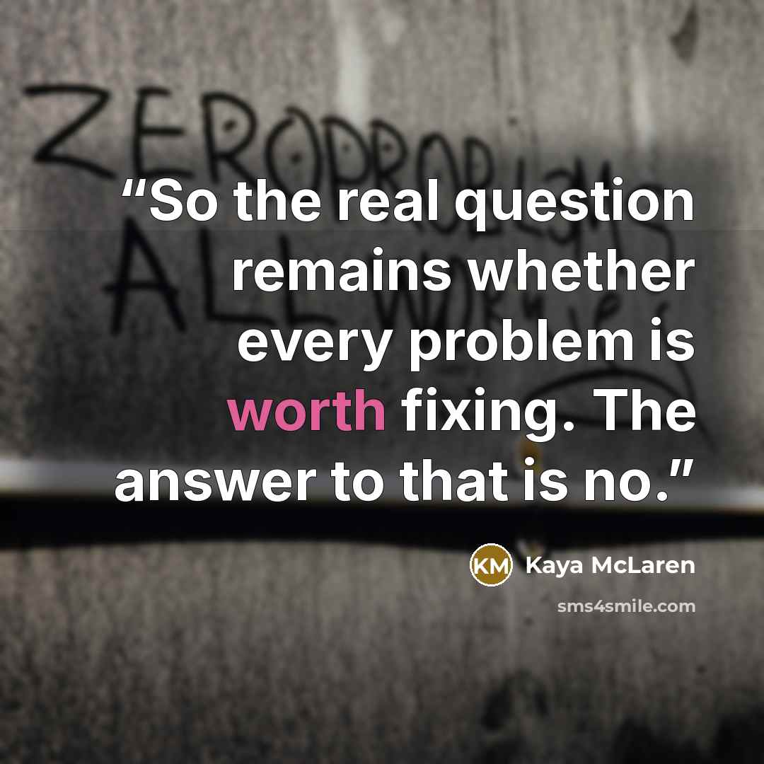 “So the real question remains whether every problem is worth fixing. The answer to that is no.” quote by Kaya McLaren