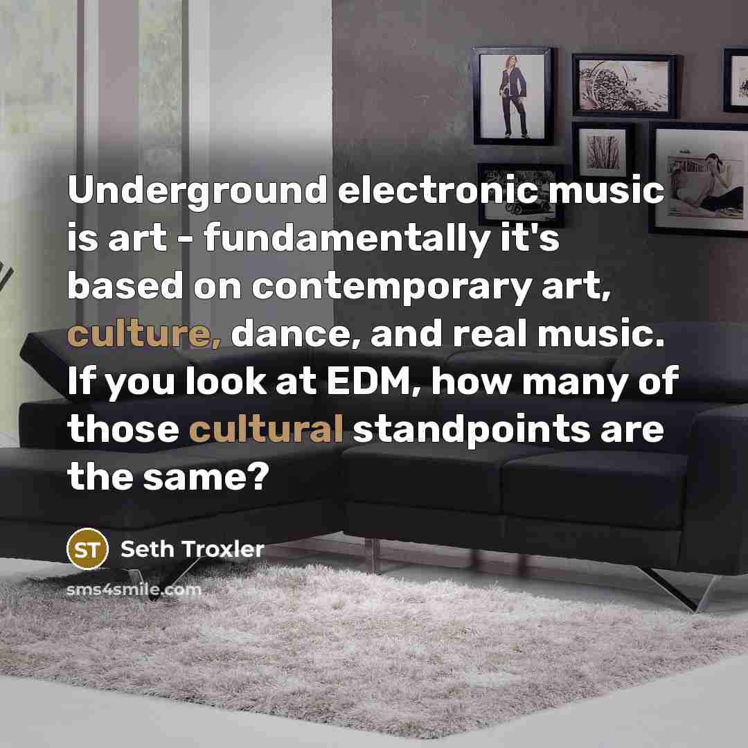 “Underground electronic music is art - fundamentally it's based on contemporary art, culture, dance, and real music. If you look at EDM, how many of those cultural standpoints are the same?” quote by Seth Troxler
