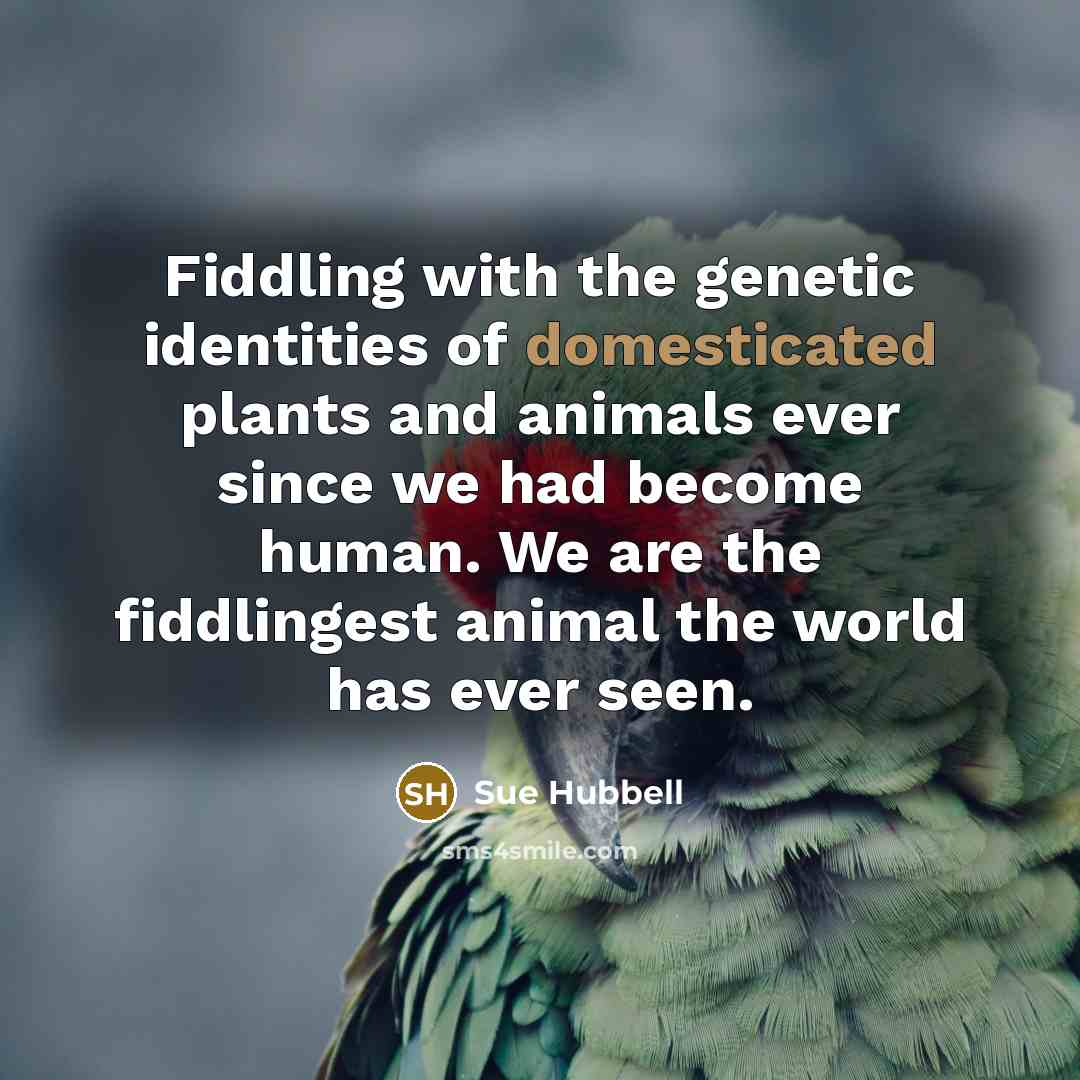 “Fiddling with the genetic identities of domesticated plants and animals ever since we had become human. We are the fiddlingest animal the world has ever seen.” quote by Sue Hubbell