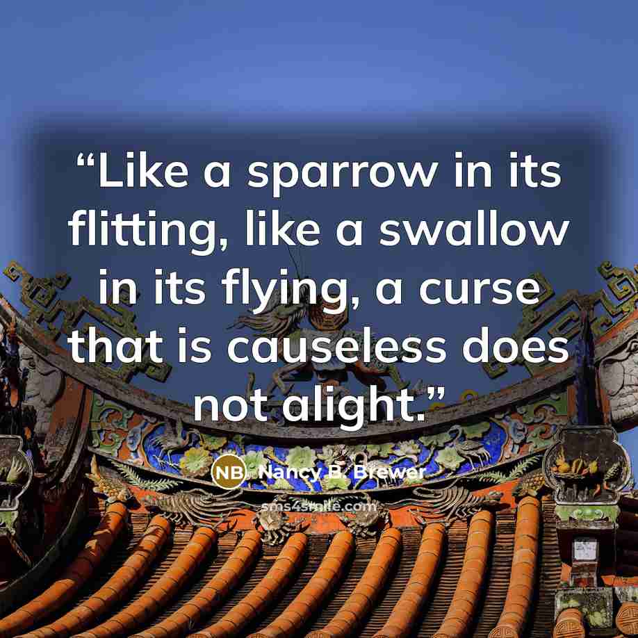 “Like a sparrow in its flitting, like a swallow in its flying, a curse that is causeless does not alight.” quote by Nancy B. Brewer