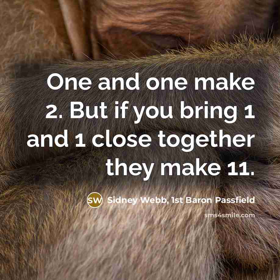 “One and one make 2. But if you bring 1 and 1 close together they make 11.” quote by Sidney Webb, 1st Baron Passfield