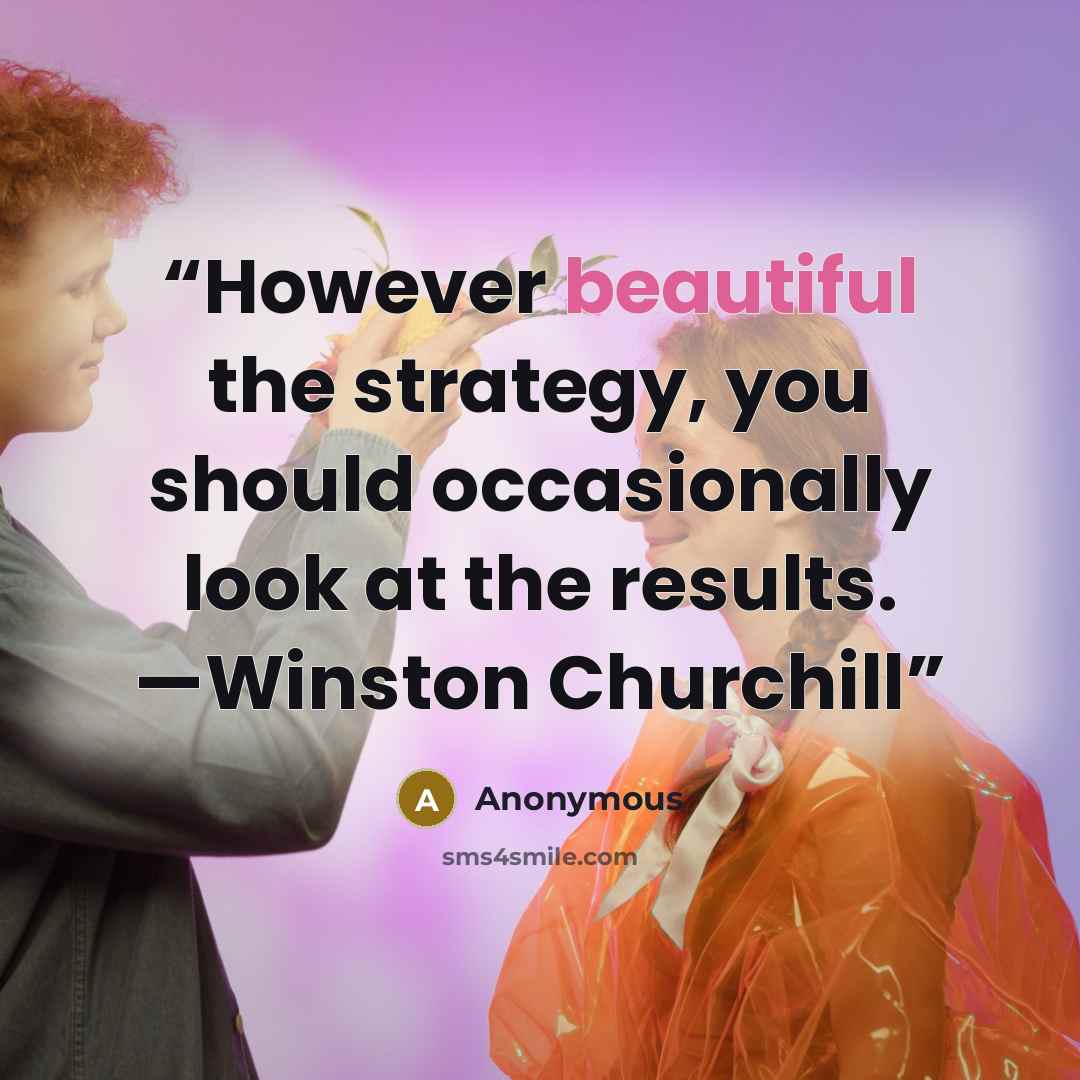 “However beautiful the strategy, you should occasionally look at the results. —Winston Churchill” quote by Anonymous