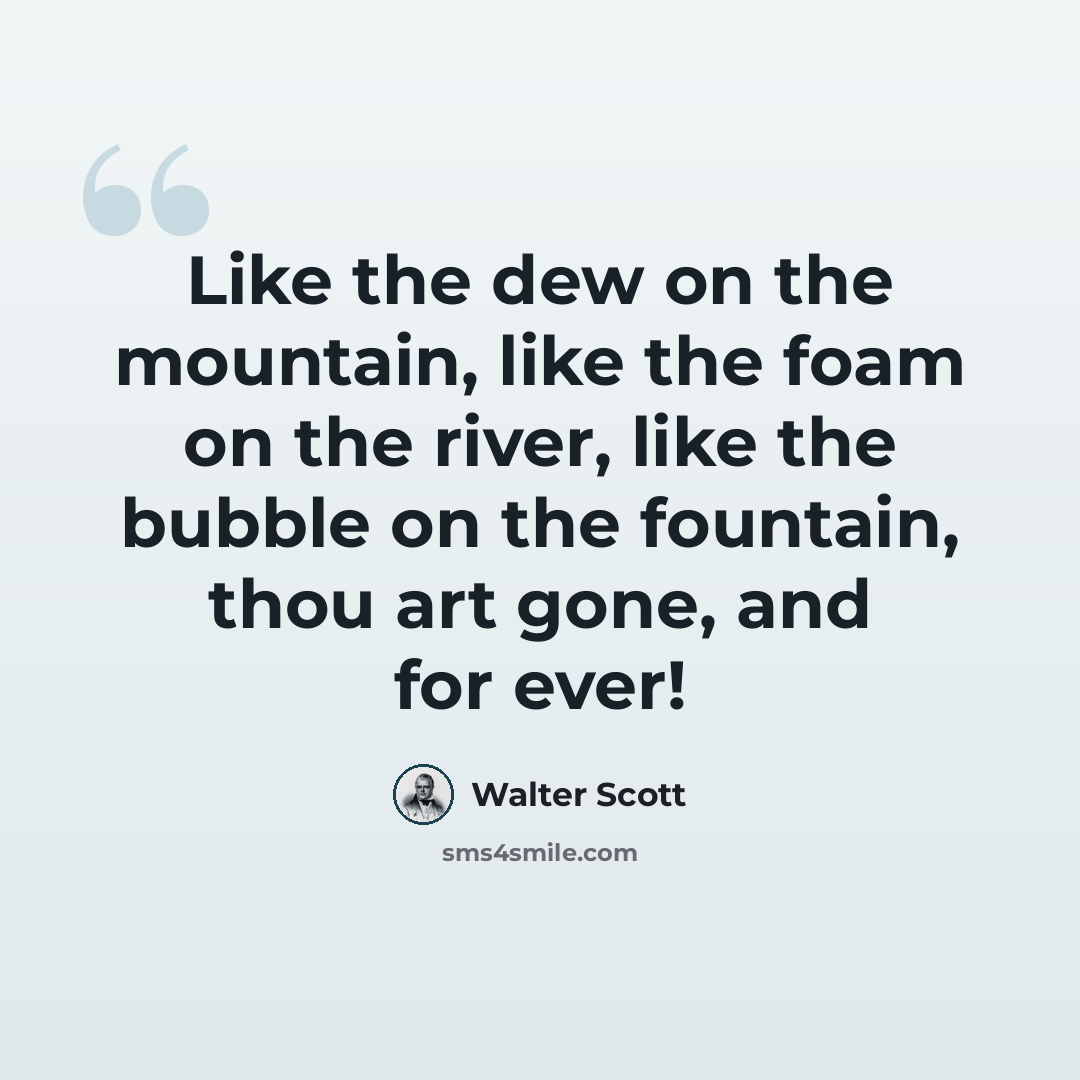 “Like the dew on the mountain, like the foam on the river, like the bubble on the fountain, thou art gone, and for ever!” quote by Walter Scott