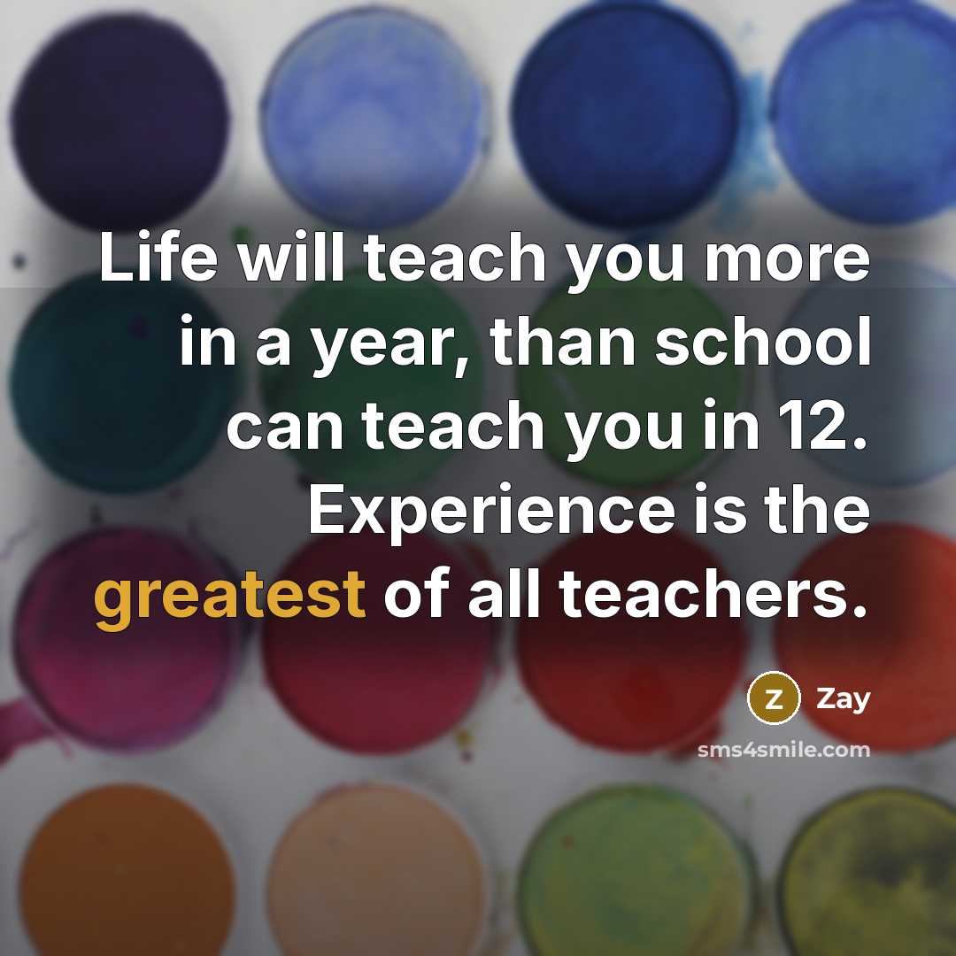 “Life will teach you more in a year, than school can teach you in 12. Experience is the greatest of all teachers.” quote by Zay
