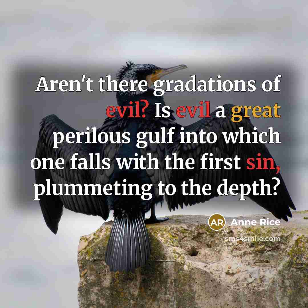 “Aren't there gradations of evil? Is evil a great perilous gulf into which one falls with the first sin, plummeting to the depth?” quote by Anne Rice