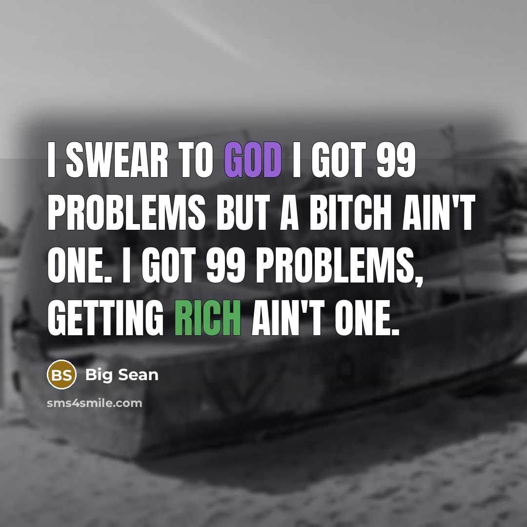 “I swear to God I got 99 Problems but a bitch ain't one. I got 99 problems, getting rich ain't one.” quote by Big Sean