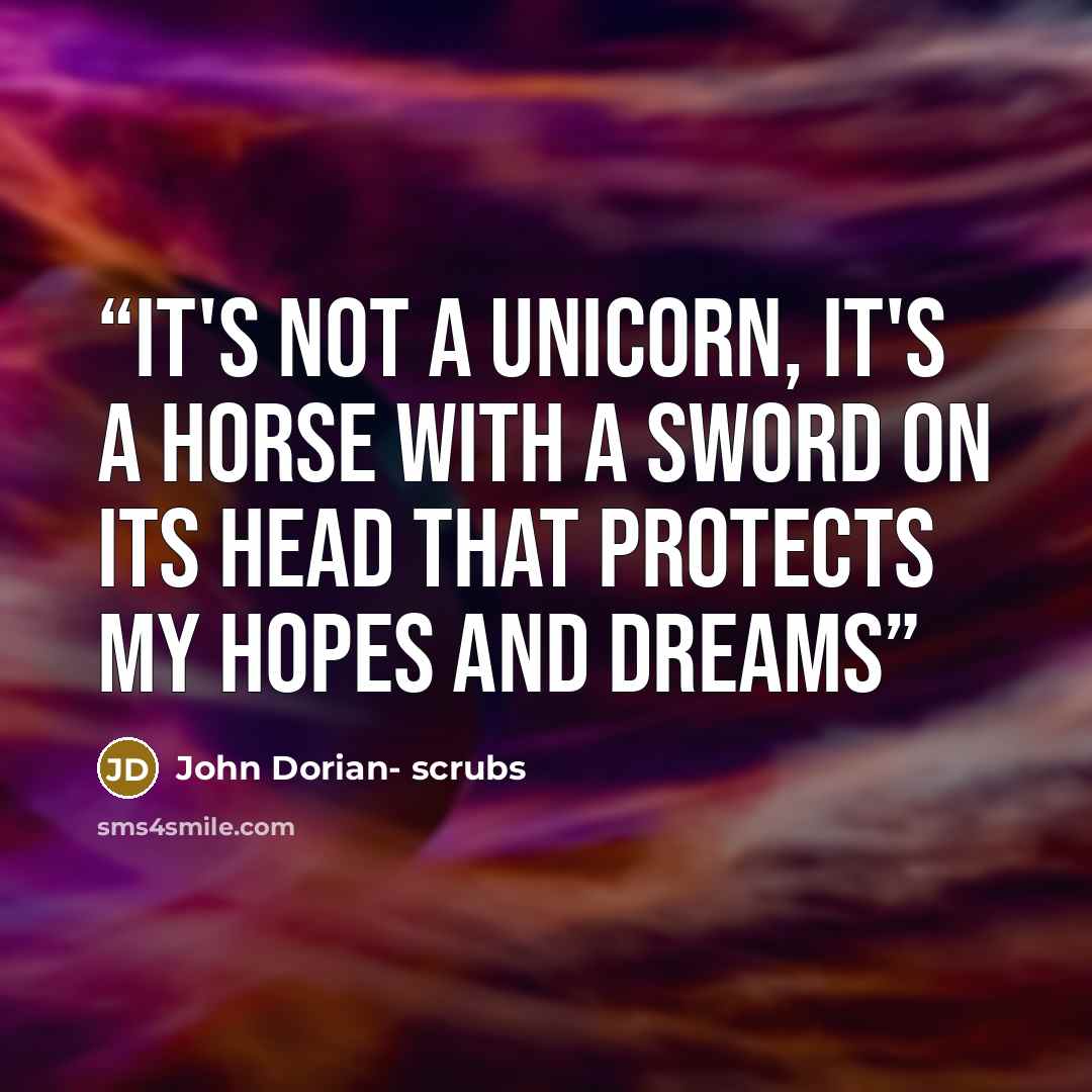 “it's not a unicorn, it's a horse with a sword on its head that protects my hopes and dreams” quote by John Dorian- scrubs