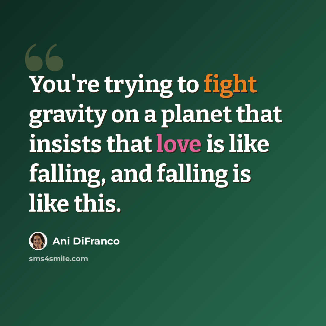 “You're trying to fight gravity on a planet that insists that love is like falling, and falling is like this.” quote by Ani DiFranco