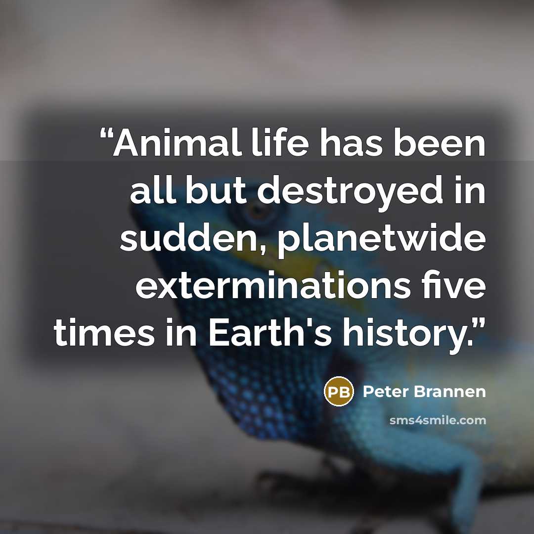 “Animal life has been all but destroyed in sudden, planetwide exterminations five times in Earth's history.” quote by Peter Brannen