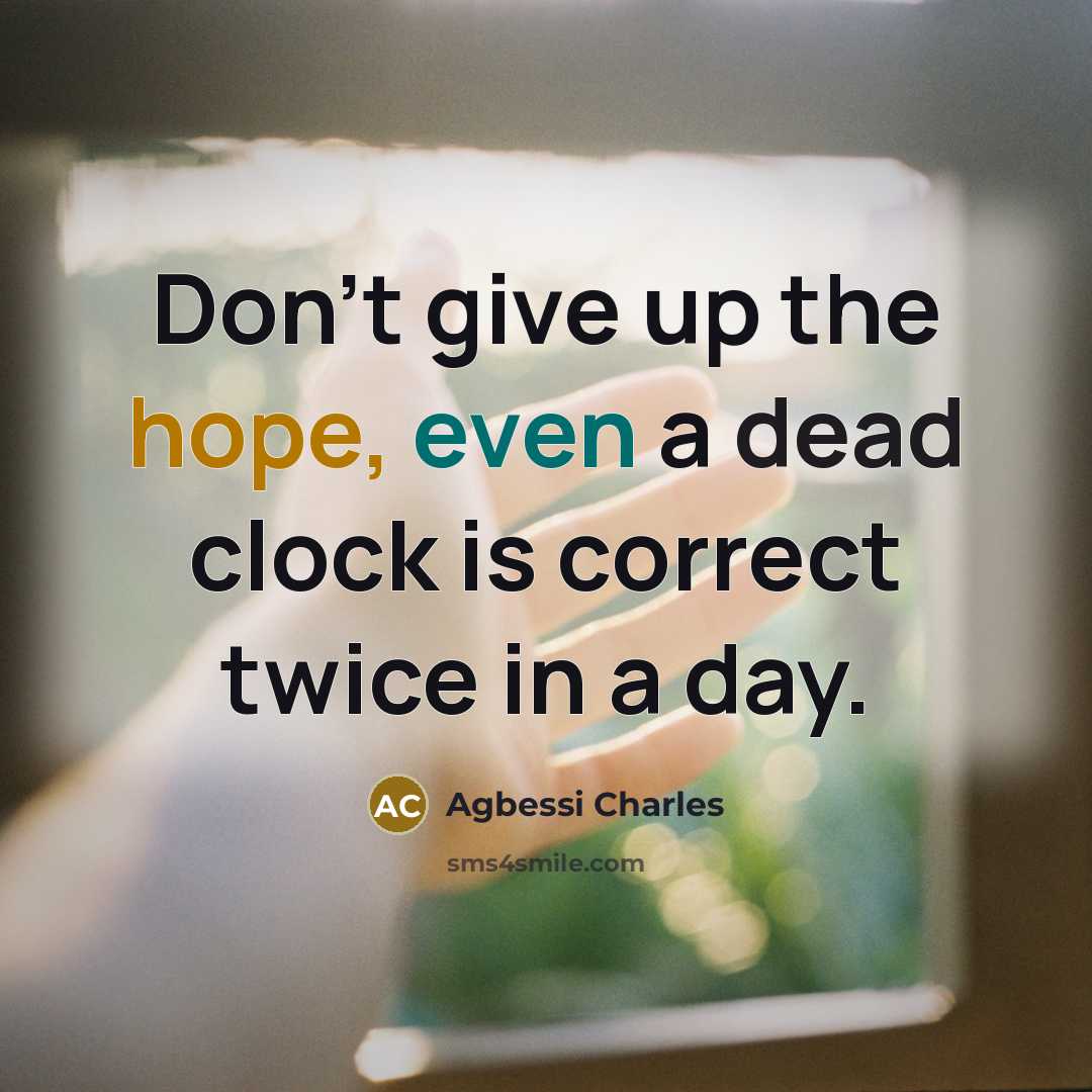 “Don't give up the hope, even a dead clock is correct twice in a day.” quote by Agbessi Charles
