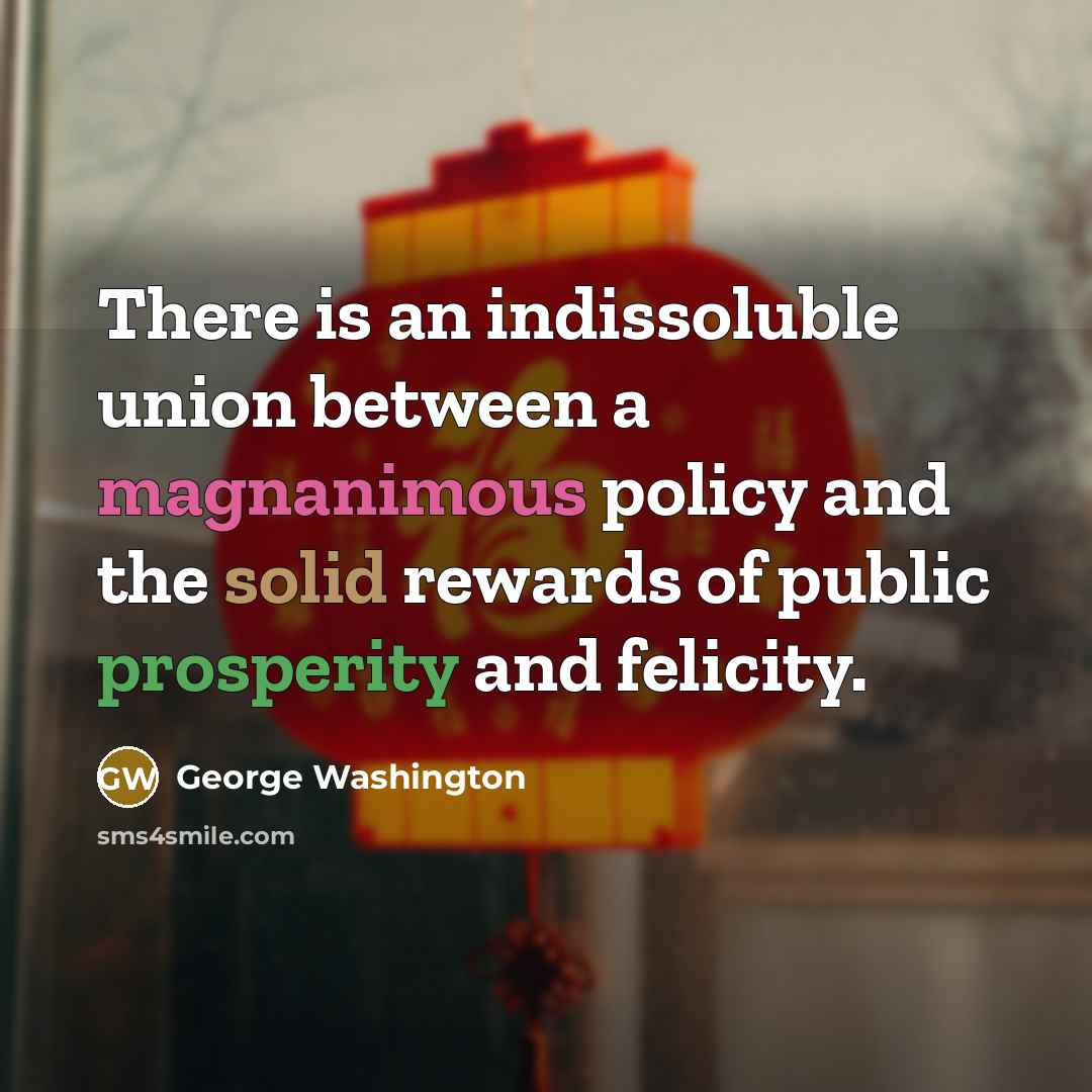 “There is an indissoluble union between a magnanimous policy and the solid rewards of public prosperity and felicity.” quote by George Washington