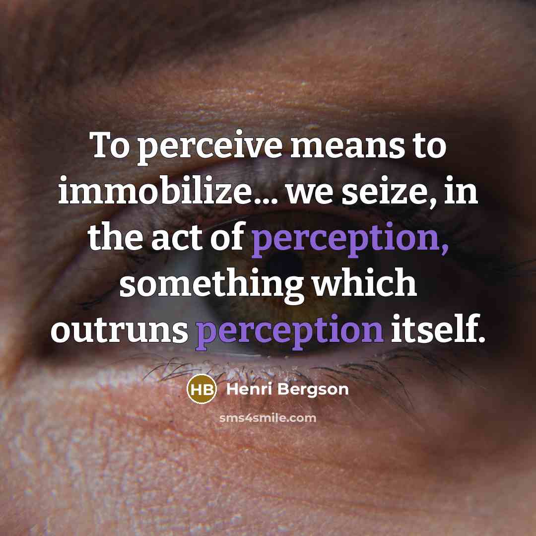 “To perceive means to immobilize... we seize, in the act of perception, something which outruns perception itself.” quote by Henri Bergson