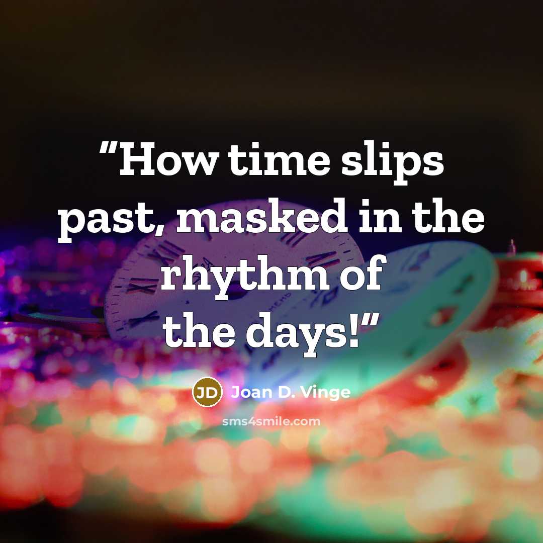 “How time slips past, masked in the rhythm of the days!” quote by Joan D. Vinge